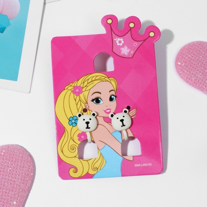 Клипсы детские «Выбражулька» мишки, цвет чёрно-белый Клипсы детские «Выбражулька» мишки, цвет чёрно-белый