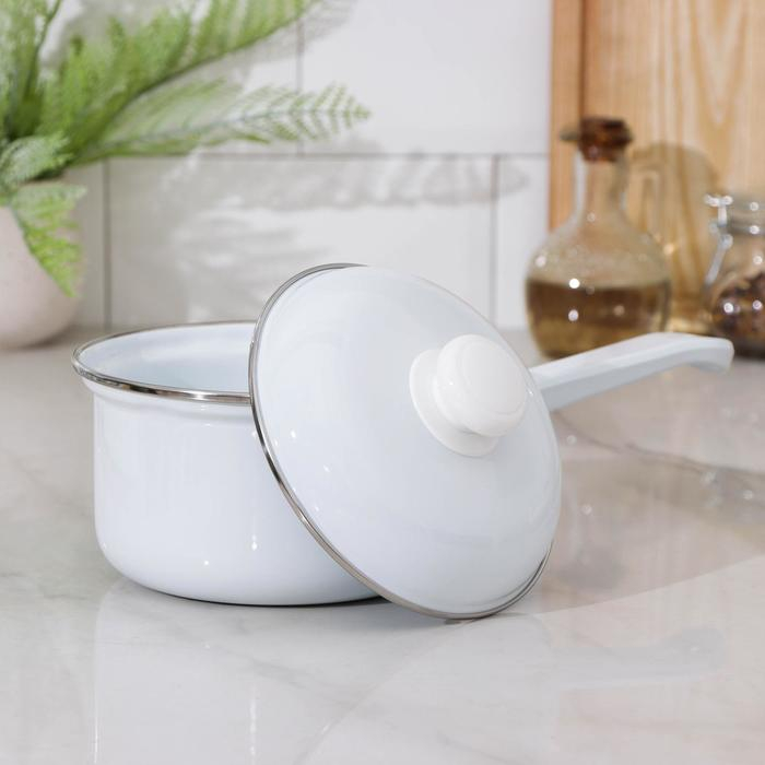 Ковш эмалированный цилиндрический, 1 л, без деколи, индукция, цвет белый Ковш эмалированный цилиндрический, 1 л, без деколи, индукция, цвет белый