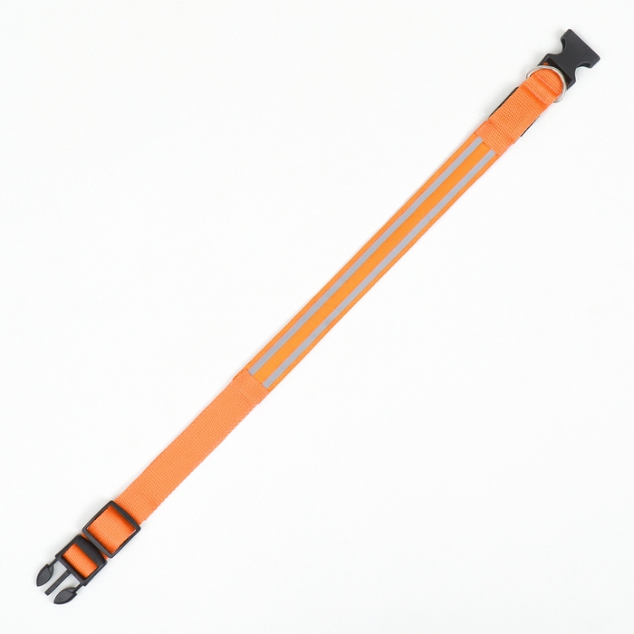 Ошейник с подсветкой Двойная полоса размер XL, ОШ 52-60 х 2,5 см 3 режима свечения оранж Ошейник с подсветкой Двойная полоса размер XL, ОШ 52-60 х 2,5 см 3 режима свечения оранж