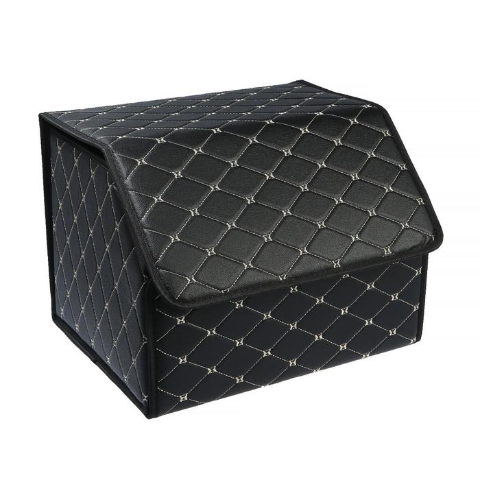 Органайзер саквояж в багажник автомобиля, 40×32×30 см, экокожа, черный с белой строчкой Органайзер саквояж в багажник автомобиля, 40×32×30 см, экокожа, черный с белой строчкой