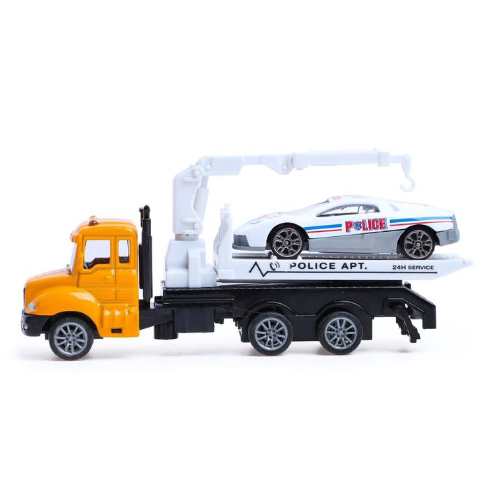 Грузовик металлический «Эвакуатор», с машинкой, инерция, МИКС Грузовик металлический «Эвакуатор», с машинкой, инерция, МИКС