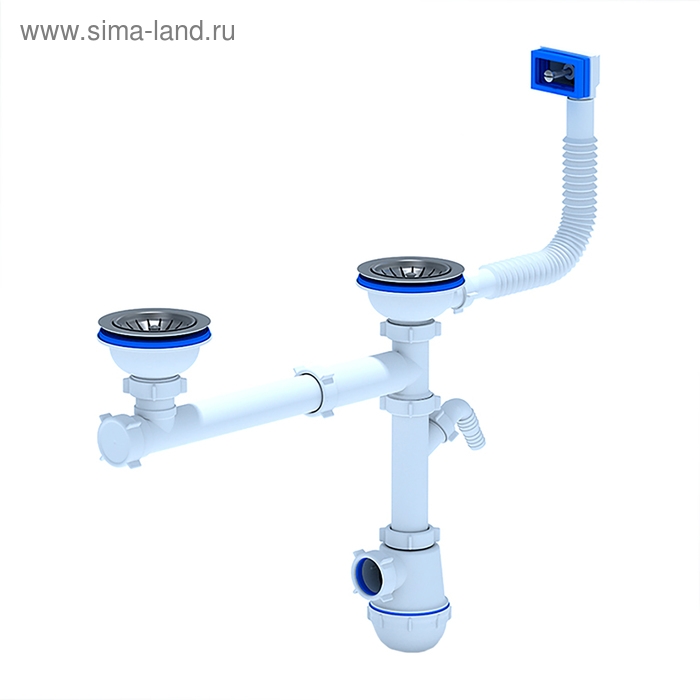 Сифон для двойной мойки  Сифон для двойной мойки "АНИ" А7500S, 3 1/2" х 40 мм, с гибкой трубой, с патрубком для слива быт.приборов