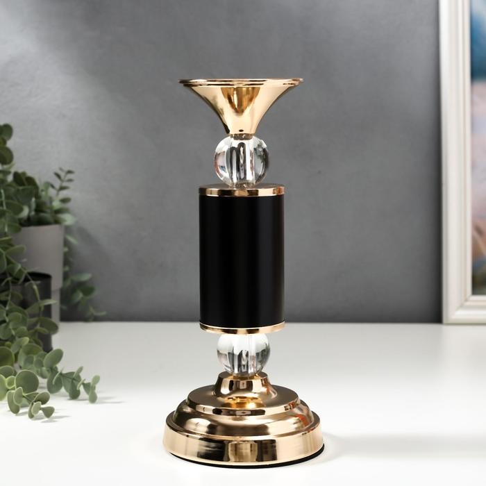 Подсвечник металл на 1 свечу  Подсвечник металл на 1 свечу "Колонна с кристаллами" чёрный с золотом 30х12х12 см