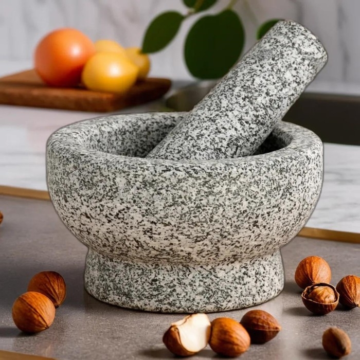 Ступка с пестиком из камня большая, 450 мл, серая, в коробке Ступка с пестиком из камня большая, 450 мл, серая, в коробке