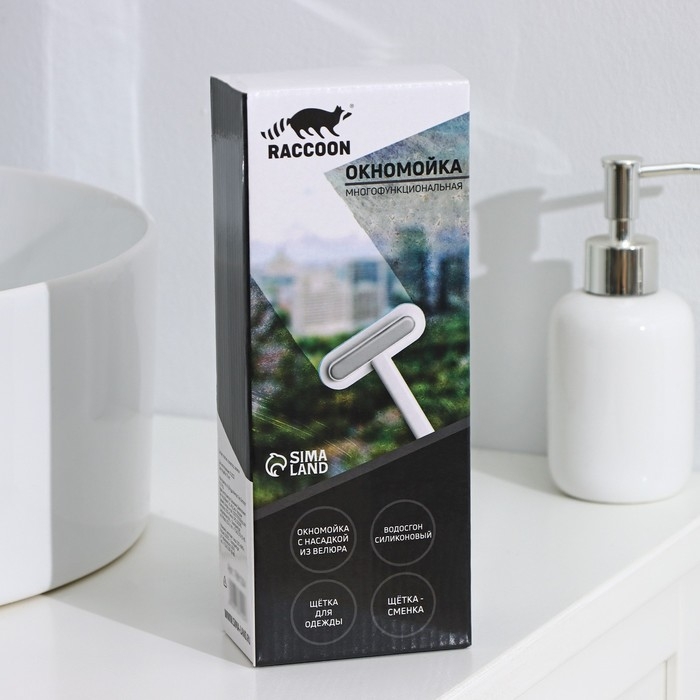 Щётка для окон Raccoon, длина 44 см, велюровая насадка 18,2×6,5 см, щётка для одежды 18,2×2 см, пластиковая щётка 2×14,5 см, силиконовый сгон 18,2 см Щётка для окон Raccoon, длина 44 см, велюровая насадка 18,2×6,5 см, щётка для одежды 18,2×2 см, пластиковая щётка 2×14,5 см, силиконовый сгон 18,2 см