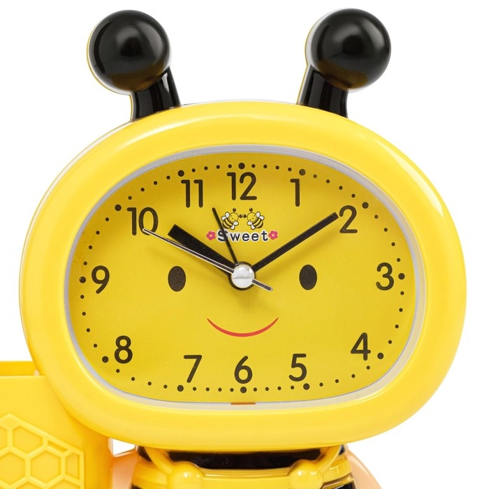 Будильник Будильник "Пчела", с карандашницей, дискретный ход, d-9 см, 14.5 х 14 см, желтый