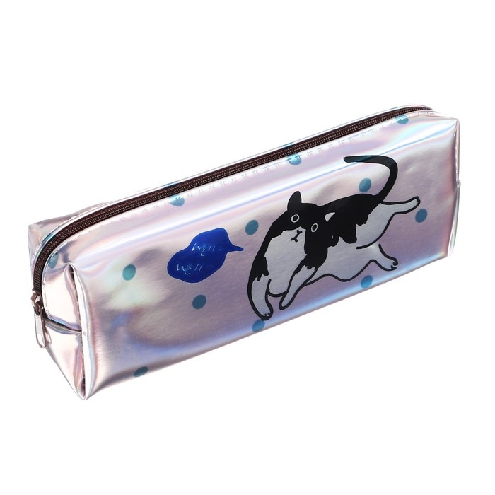 Пенал школьный, на молнии голографический Пенал школьный, на молнии голографический "Кот Серый"