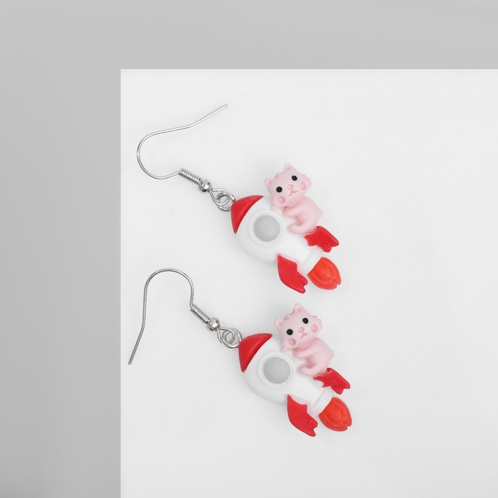 Серьги ассорти «Радость» коты на ракете, цветные в серебре Серьги ассорти «Радость» коты на ракете, цветные в серебре