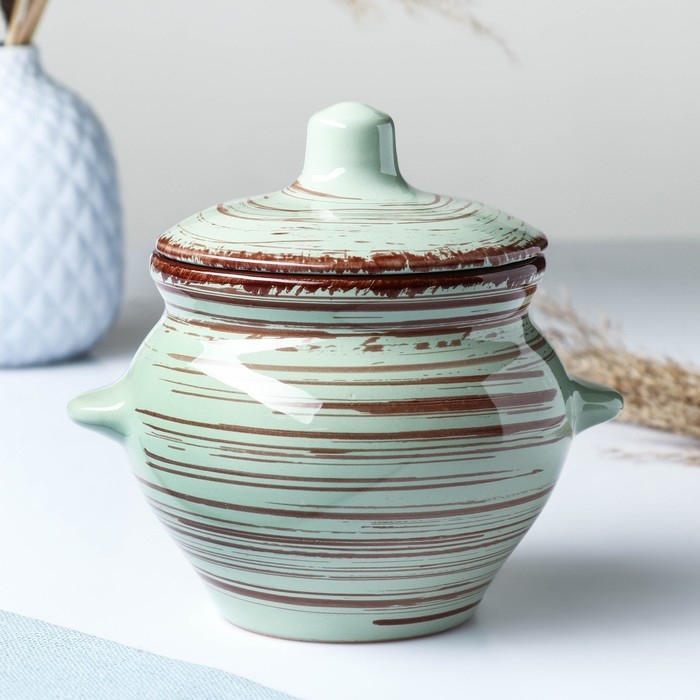 Горшок керамический для запекания №5 с ручками, 0,5л / 10х10,5см, мята Горшок керамический для запекания №5 с ручками, 0,5л / 10х10,5см, мята