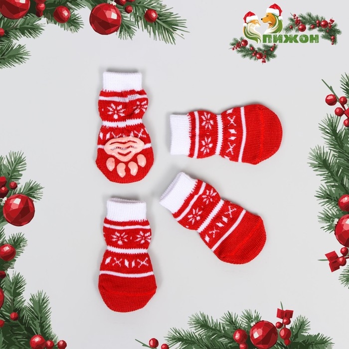 Носки нескользящие  Носки нескользящие "Снежинки" с меховой опушкой, L (3,5/5 * 8 см), набор 4 шт