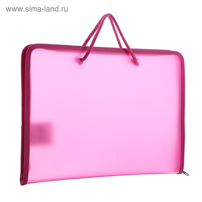Папка с ручками А4, 230 х 185 х 25 мм, молния вокруг, пластиковая, ПТ-112, Папка с ручками А4, 230 х 185 х 25 мм, молния вокруг, пластиковая, ПТ-112, "Офис", тонированная, цвет розовый