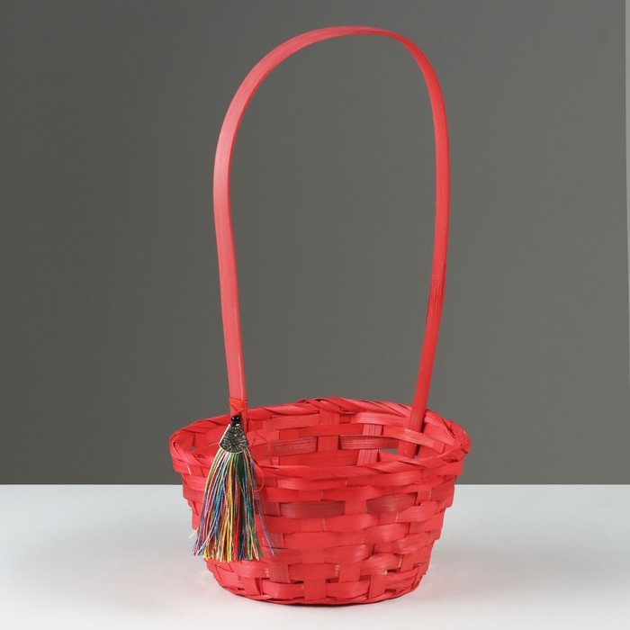 Корзина плетеная, D19 х 9 х 32 см, розовая, бамбук Корзина плетеная, D19 х 9 х 32 см, розовая, бамбук