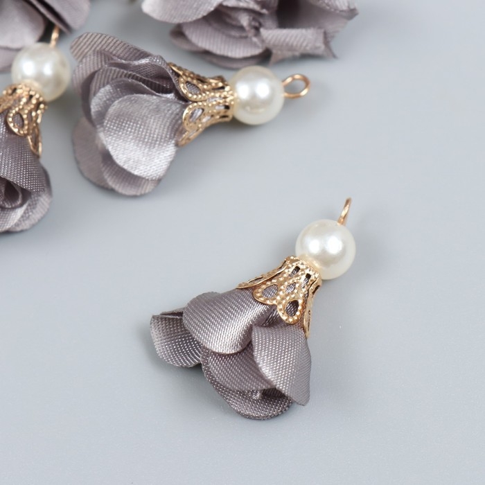 Декор для творчества текстиль Декор для творчества текстиль "Цветок с жемчужиной. Серый" набор 10 шт 2,5 см