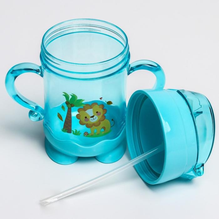 Поильник детский с силиконовой трубочкой, 220 мл., с ручками, цвета МИКС Поильник детский с силиконовой трубочкой, 220 мл., с ручками, цвета МИКС
