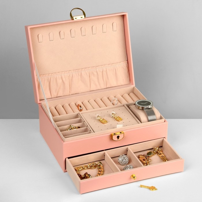 Подставка для украшений &laquo;Шкатулка&raquo; 2 яруса,17&times;23&times;10 см, цвет розовый