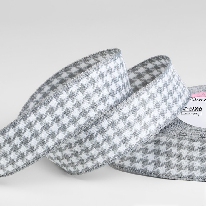 Лента декоративная «Гусиная лапка», 25 мм, 9 ± 0,5 м, цвет серый/белый Лента декоративная «Гусиная лапка», 25 мм, 9 ± 0,5 м, цвет серый/белый