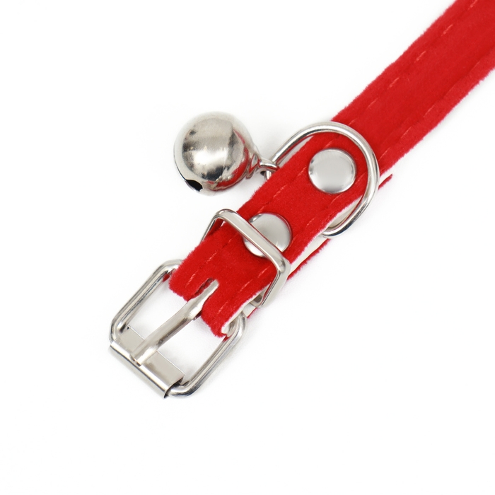 Ошейник бархатистый с сердечками, 32 х 1 см, ОШ 23-29, текстиль и кожзам, красный Ошейник бархатистый с сердечками, 32 х 1 см, ОШ 23-29, текстиль и кожзам, красный