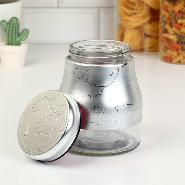 Банки стеклянные для хранения сыпучих продуктов &laquo;Мрамор&raquo;, 850 мл, 11,5&times;14,5 см, 3 шт, цвет серебряный