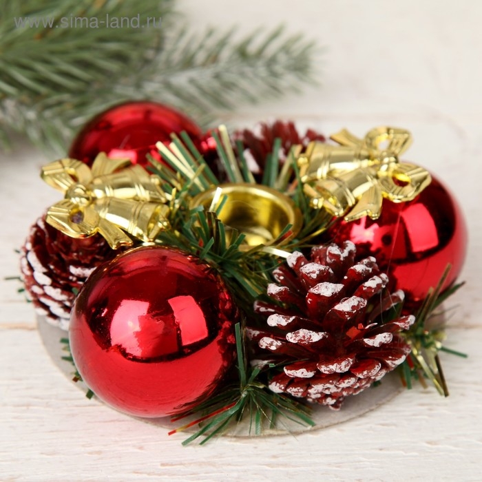 Подсвечник на одну свечу Подсвечник на одну свечу "Колокольчики" шишки, шарики, 11х4 см отв d-2 см