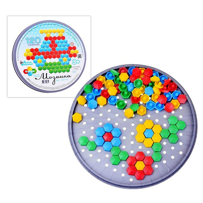Мозаика шестигранная, 120 элементов (круглая пласт.коробка) Мозаика шестигранная, 120 элементов (круглая пласт.коробка)
