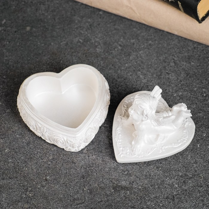 Шкатулка с крышкой Шкатулка с крышкой "Сердце с ангелом" перламутровый, 9х8см