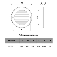Решетка вентиляционная ERA 12 РКС, круглая, с сеткой, d=125 мм