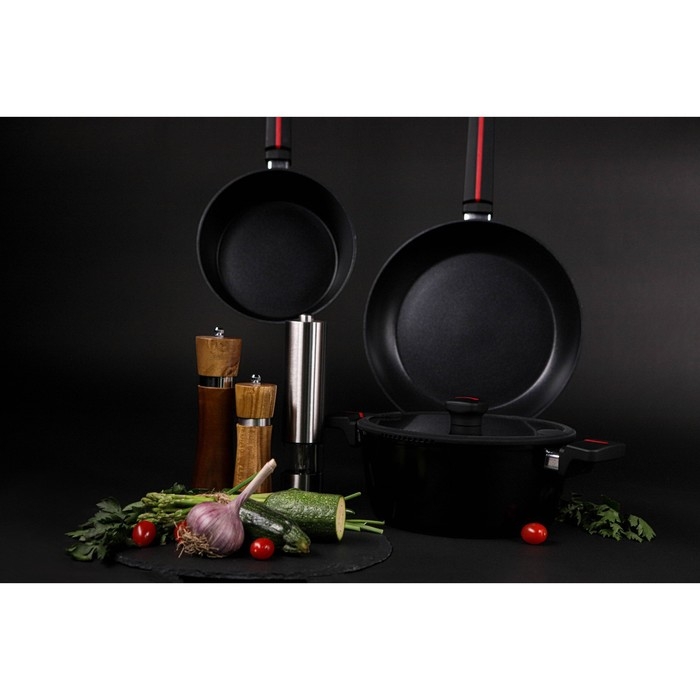 Сковорода Magistro Flame, d=28 см, h=5 см, ручка soft-touch, антипригарное покрытие, индукция, цвет чёрный Сковорода Magistro Flame, d=28 см, h=5 см, ручка soft-touch, антипригарное покрытие, индукция, цвет чёрный