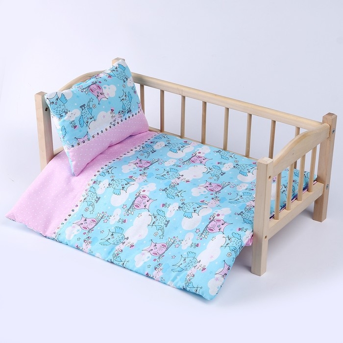 Кукольное постельное Кукольное постельное"Совята в облаках с розов,"х/б,простынь 46*36,одеяло,46*36,подушка 23*17