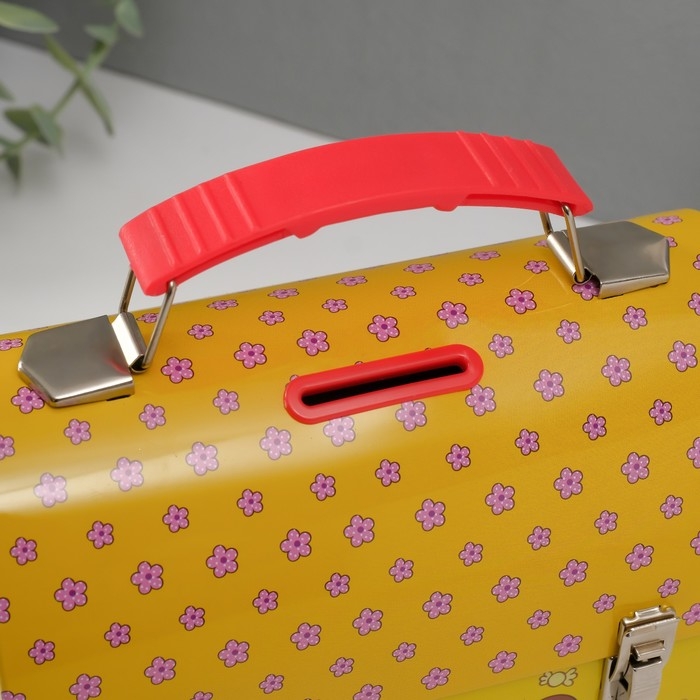 Копилка металл сундучок "Мишутка на жёлтом" 13х16х8,5 см