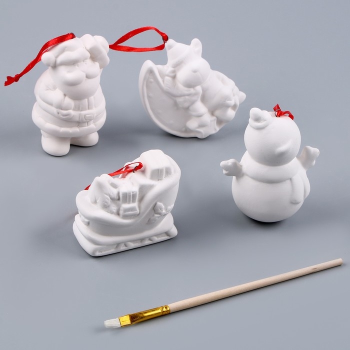 Набор ёлочных украшений под раскраску «Волшебный», 4 шт., с подвесом, кисть Набор ёлочных украшений под раскраску «Волшебный», 4 шт., с подвесом, кисть