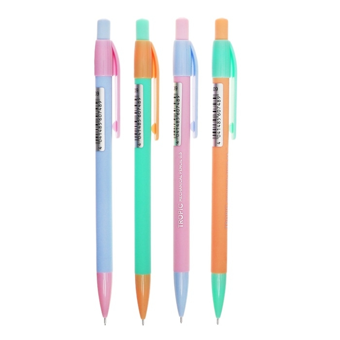 Карандаш механический 0,5 мм ErichKrause Карандаш механический 0,5 мм ErichKrause "Tropic Pastel Bloom" НВ, с ластиком, круглый корпус Soft-touch, тубус, микс