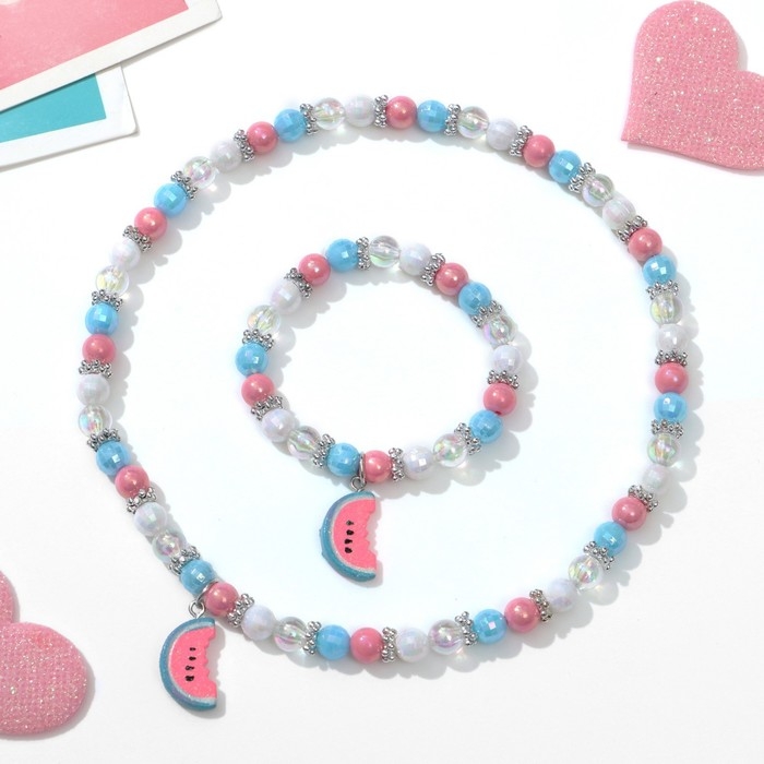 Набор детский «Выбражулька» 2 предмета: кулон, браслет, арбузик, цветной Набор детский «Выбражулька» 2 предмета: кулон, браслет, арбузик, цветной