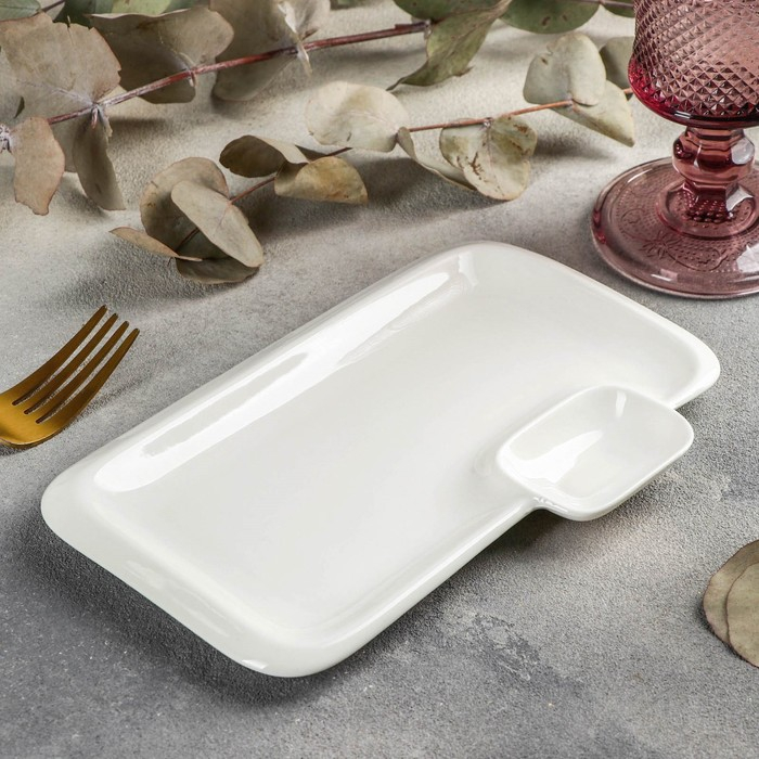 Блюдо фарфоровое прямоугольное с соусником Wilmax Teona, 20×12 см, цвет белый Блюдо фарфоровое прямоугольное с соусником Wilmax Teona, 20×12 см, цвет белый