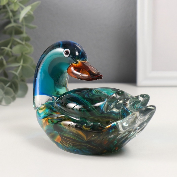 Сувенир стекло Сувенир стекло "Уточка-мандаринка" зелёный 8х15,5х9,5 см