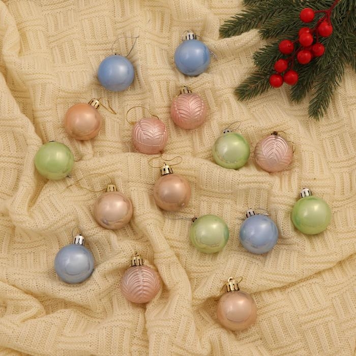 Набор шаров пластик d- 4 см, 16 шт Набор шаров пластик d- 4 см, 16 шт "Астрид листочки" микс