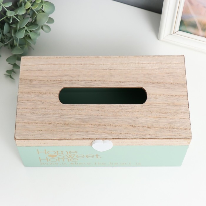 Шкатулка дерево для салфеток Шкатулка дерево для салфеток "Дом, милый дом. Сердечко" нежно-голубой 25х10,7х14 см