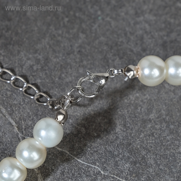 Набор 2 предмета: серьги, колье «Антуанетта» капли и ряд бусин, цвет белый в серебре, 40 см Набор 2 предмета: серьги, колье «Антуанетта» капли и ряд бусин, цвет белый в серебре, 40 см