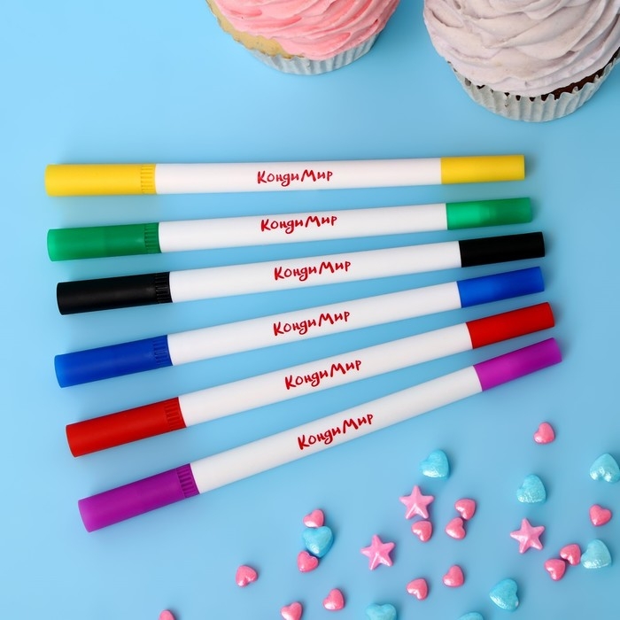 Маркер пищевой 2-х сторонний, набор из 6 цветов Маркер пищевой 2-х сторонний, набор из 6 цветов