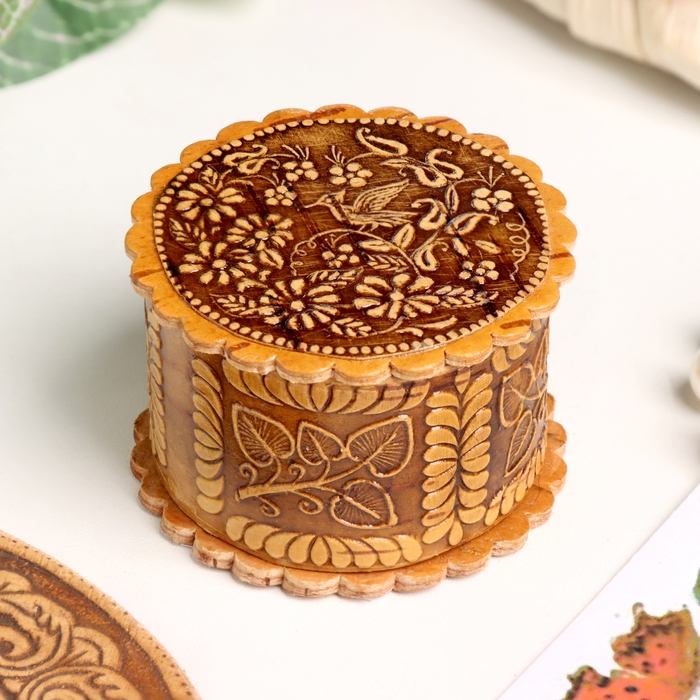 Шкатулка  Шкатулка "Птичка в цветах", 40 х 25 мм, береста