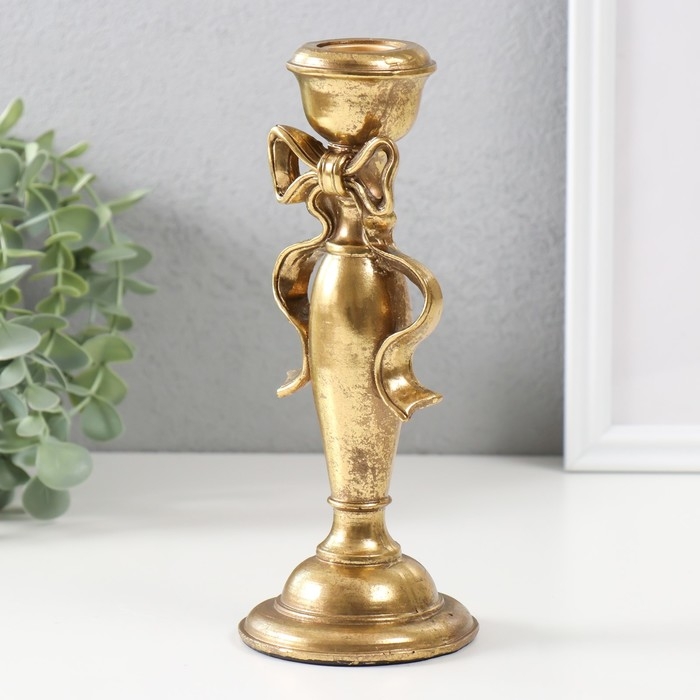 Подсвечник полистоун на 1 свечу Подсвечник полистоун на 1 свечу "Бант" золото 8,3х8,3х20,8 см