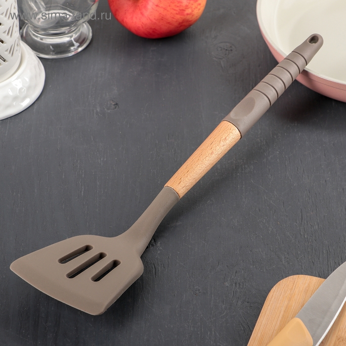 Лопатка с прорезями Доляна «Брауни», 32×7 см, цвет серый/бежевый Лопатка с прорезями Доляна «Брауни», 32×7 см, цвет серый/бежевый