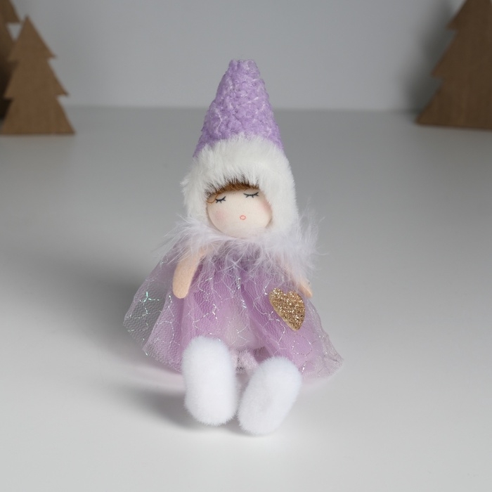 Кукла интерьерная Кукла интерьерная "Девочка в сиреневом платьишке с пушистым воротником" 7,2х7х18 см