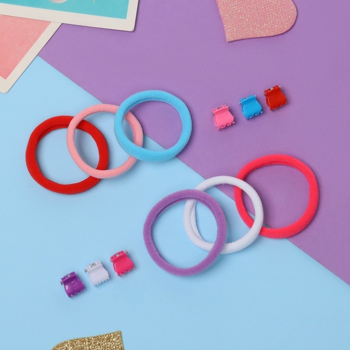 Набор для волос  Набор для волос "Обояшечка" (6 резинок, 6 крабов) махрушка