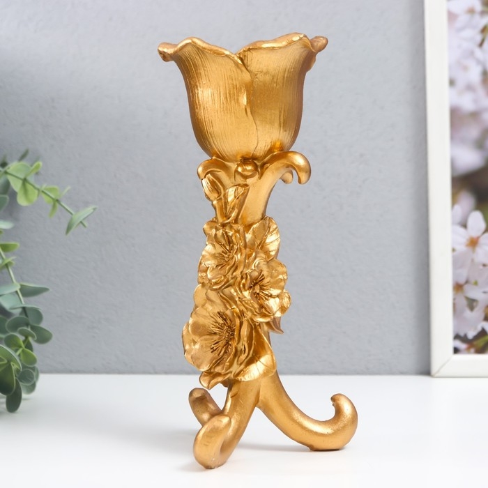 Подсвечник полистоун на 1 свечу Подсвечник полистоун на 1 свечу "Цветочная тринога" золото 21х9,5х9,5 см