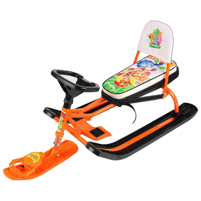 Снегокат «Тимка спорт 4-1 Фиксики», ТС4-1/Ф12, со спинкой и ремнём безопасности, цвет оранжевый/чёрный Снегокат «Тимка спорт 4-1 Фиксики», ТС4-1/Ф12, со спинкой и ремнём безопасности, цвет оранжевый/чёрный