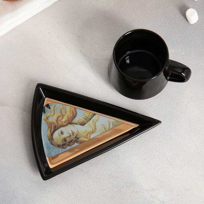 Чайная пара керамическая «Искусство», кружка 130 мл, блюдце 11х14.5 см, цвет чёрный Чайная пара керамическая «Искусство», кружка 130 мл, блюдце 11х14.5 см, цвет чёрный