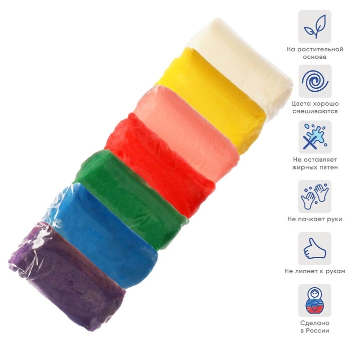 Тесто для лепки 7 цветов по 60 г,  Тесто для лепки 7 цветов по 60 г, "Игротека" в пластиковом ведре