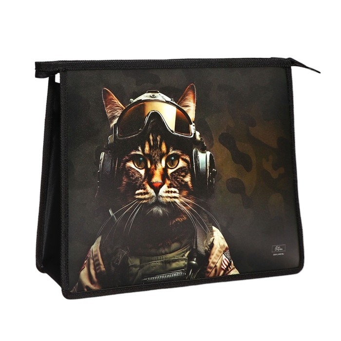 Папка для тетрадей А4, 325 х 230 х 55 мм, молния сверху, пластиковая, ПМ-А4-29 Calligrata Папка для тетрадей А4, 325 х 230 х 55 мм, молния сверху, пластиковая, ПМ-А4-29 Calligrata "Кот камуфляж"