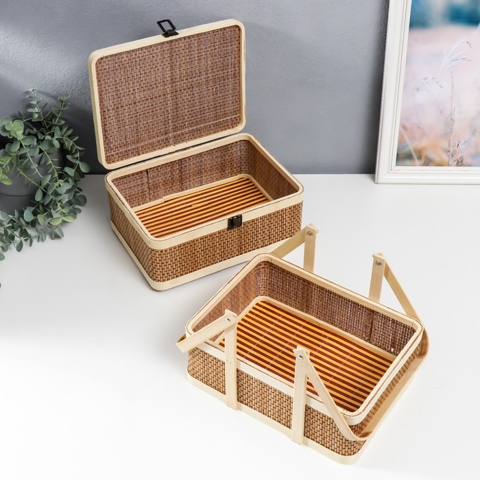 Шкатулка бамбук 2в1 Шкатулка бамбук 2в1 "Прямоугольная" с ручками 20х20х26 см