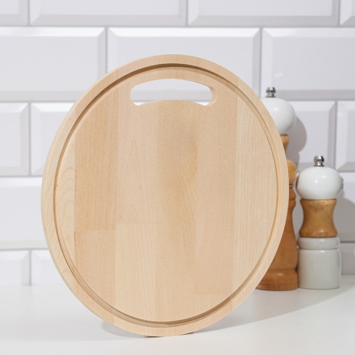 Доска разделочная деревянная с желобом  Доска разделочная деревянная с желобом "Круг" 24х24х0,8 см береза